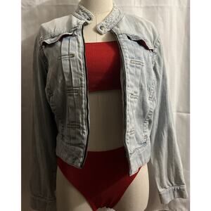 Vintage Tommy Hilfiger Jacket Adult S/P Zip Blue Denim Pockets Long Sleeve